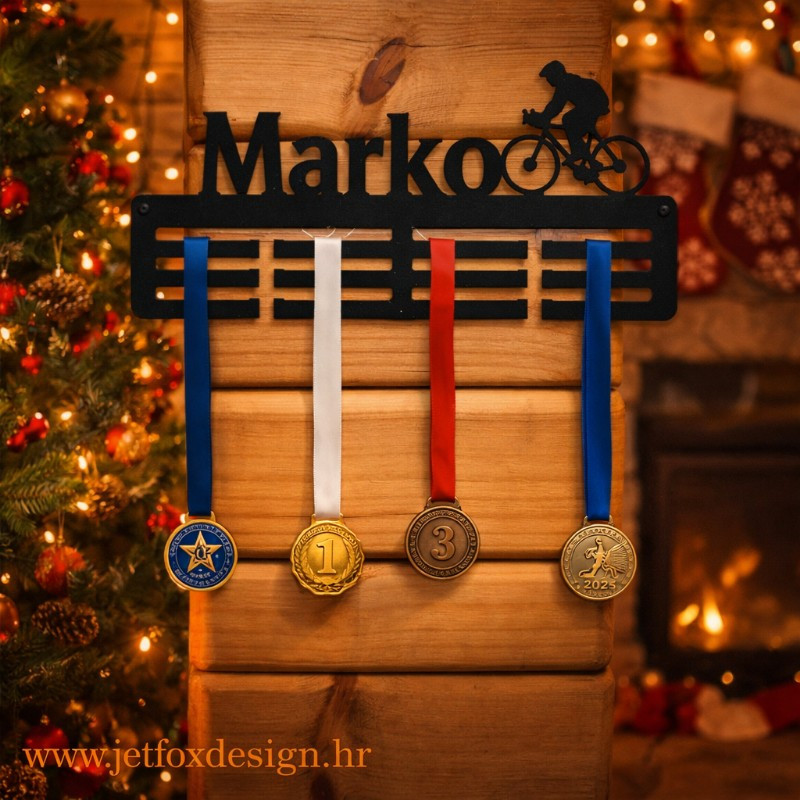 Držač za medalje za biciklista s imenom po želji i siluetom vozača – kako uredno izložiti medalje s utrka i natjecanja?