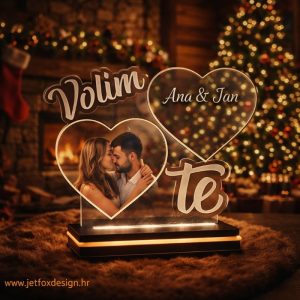 Personalizirana akrilna lampa s dva srca, natpisom Volim te, imenima i fotografijom para – tražite li romantičan poklon koji ostaje trajna uspomena?