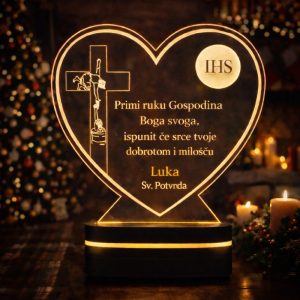 LED lampa za Svetu potvrdu u obliku srca s križem i IHS simbolom – što pokloniti za krizmu da ostane trajna uspomena?