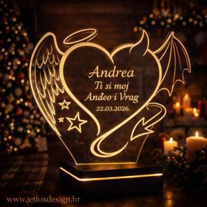 LED lampa Anđeo i Vrag s imenom Andrea u obliku srca – što pokloniti za godišnjicu ili Valentinovo?