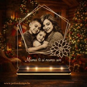 LED lampa u obliku cvijeta unutar šesterokuta s fotografijom i imenima – tražite li poseban poklon koji spaja moderni dizajn i emociju?