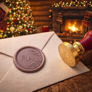 Pečat za vosak s inicijalima i motivom grančice u nježnoj nijansi voska – tražite elegantan detalj za pozivnice?