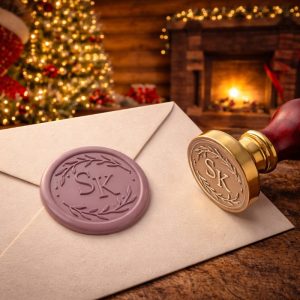 Pečat za vosak s inicijalima i kružnim vijencem od grančica – tražite elegantan detalj za vjenčane pozivnice?