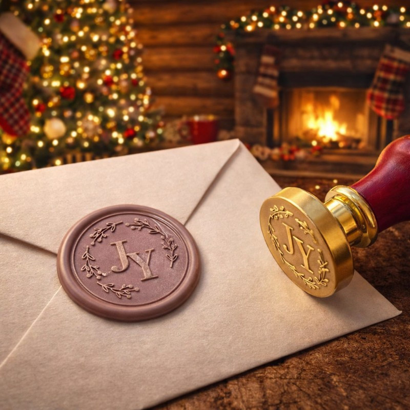 Pečat za vosak s inicijalima i nježnim vijencem od listića – tražite elegantan detalj za vjenčane pozivnice?