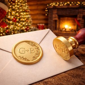 Pečat za vosak s inicijalima i elegantnim vijencem na zlatnom otisku – tražite luksuzan detalj za vjenčane pozivnice?