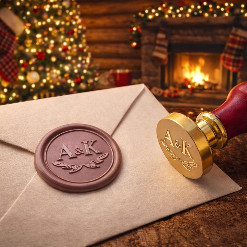 Pečat za vosak s inicijalima i vodoravnom grančicom ispod teksta – tražite elegantan detalj za vjenčane pozivnice?