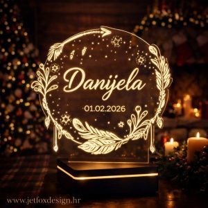 Personalizirana 3D lampa s imenom i datumom, motiv zvijezda i perja – tražite li poseban poklon s imenom?