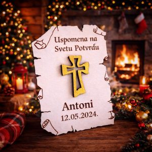 Personalizirana uspomena na Svetu Potvrdu s imenom i zlatnim križem – tražite poseban poklon za krizmu?