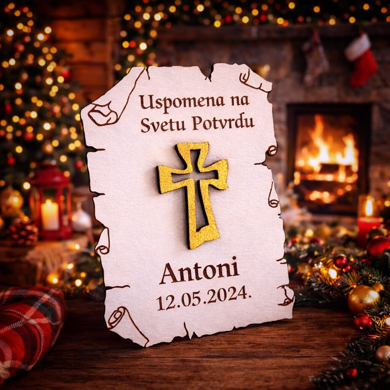 Personalizirana uspomena na Svetu Potvrdu s imenom i zlatnim križem – tražite poseban poklon za krizmu?
