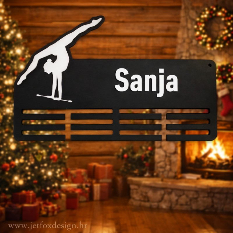 Personalizirani držač za medalje gimnastika s imenom i motivom gimnastičarke – tražite li posebno mjesto za medalje mlade sportašice?