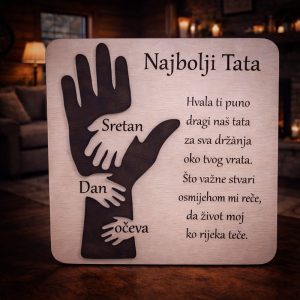 Drvena dekoracija Najbolji Tata s motivom ruku i posvetom za Dan očeva – tražite emotivan poklon za tatu?