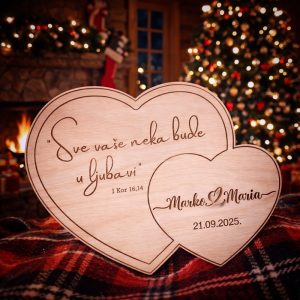 Personalizirani poklon za vjenčanje s graviranim citatom i imenima mladenaca – tražite dar koji simbolizira ljubav i vjeru?