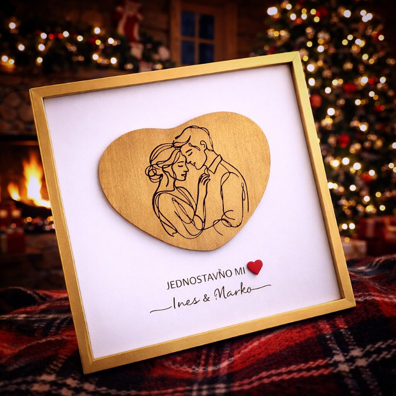 Personalizirani romantični okvir sa zlatnim srcem i imenima para – tražite poseban poklon za Valentinovo ili godišnjicu?