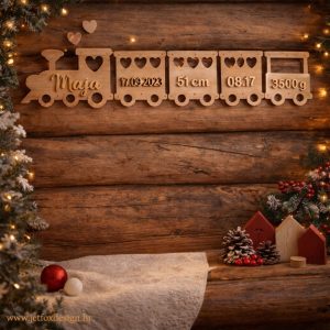 Personalizirani drveni vlakić s imenom i podacima o rođenju – tražite poseban ukras za dječju sobu?