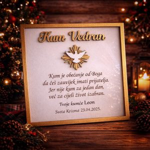 Personalizirani poklon za kuma s imenom i posvetom za svetu krizmu – emotivna uspomena za poseban dan.
