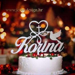 Topper za tortu s golubicom, srcem i križem te imenom po želji – tražite li simboličan i elegantan ukras za svečanu tortu?