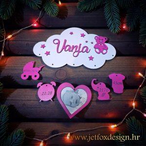 Drvena dekoracija za rođenje bebe s fotografijom i podacima – što pokloniti za dolazak novog člana obitelji?