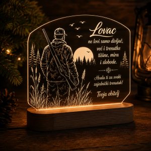 Tražite originalan poklon za lovca? Personalizirana akrilna LED lampa s imenom i posvetom za lovce.
