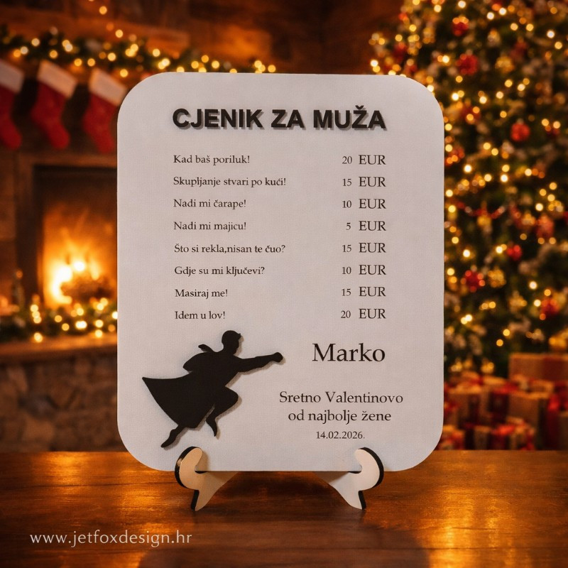 Što pokloniti mužu za Valentinovo? Zabavna dekoracija Cjenik za muža s humorističnim pravilima, imenom i posvetom po želji.