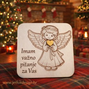 Tražite originalan način da pitate kumu? Personalizirana drvena pitalica s motivom anđela i tekstom po želji.