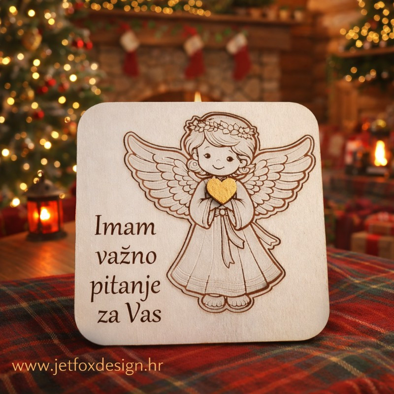 Tražite originalan način da pitate kumu? Personalizirana drvena pitalica s motivom anđela i tekstom po želji.