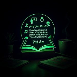 Tražite originalan poklon za učitelja? Personalizirana LED lampa u obliku knjige s posvetom i imenom.