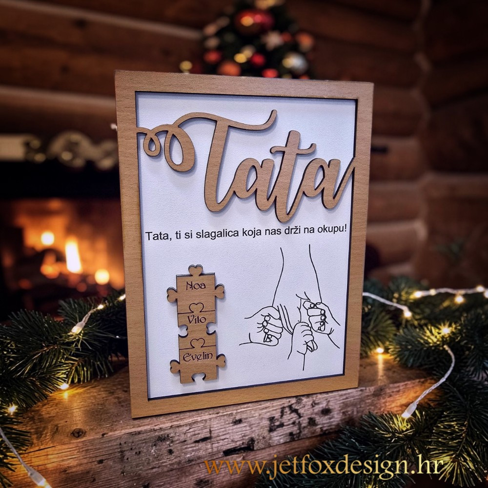 Tražite originalan poklon za tatu? Personalizirani drveni okvir sa slagalicom i imenima djece kao trajna uspomena.